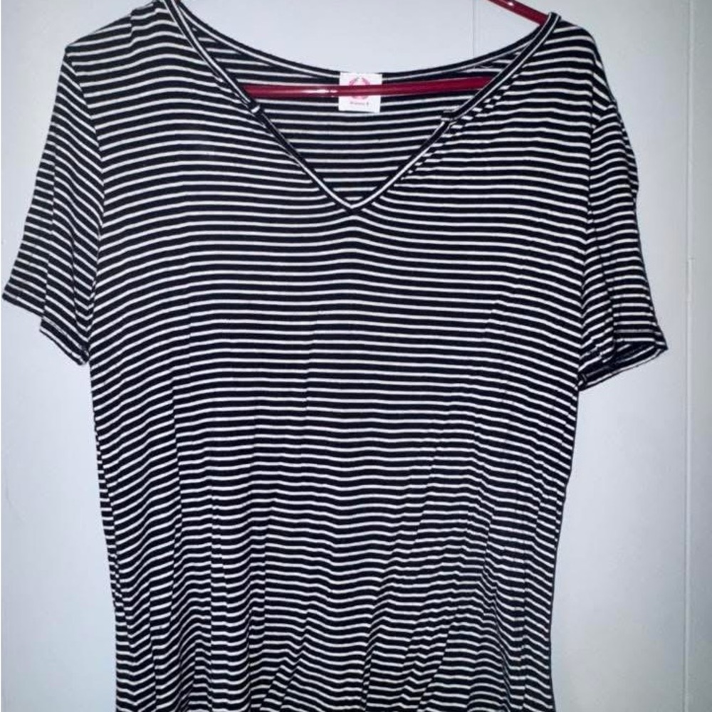 Black and White Striped V-Neck Top